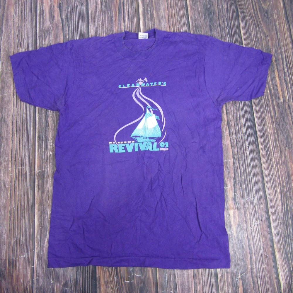Vintage Clearwater Hudson River Revival 92 Staff Shirt Mens Large Purple 90s